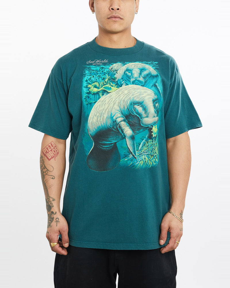 Vintage, Manatee, Wildlife, Tee, The Real Deal, size extra large, colour Green, newtown, sydney, australia, thrift store, opshop, preloved, secondhand, sustainable, retro, antique, 70s, 80s, 90s, 2000s, 00s, fashion, clothing, streetwear, trendy, garment, style, boutique, store, shop, archive, sale, cheap, best, top, T-Shirts