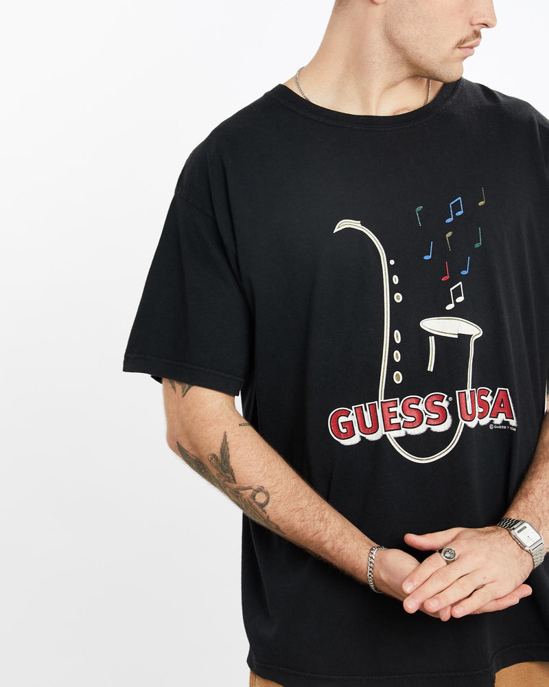 Vintage, 1996, Guess, USA, Tee, The Real Deal, size extra large, colour Black, newtown, sydney, australia, thrift store, opshop, preloved, secondhand, sustainable, retro, antique, 70s, 80s, 90s, 2000s, 00s, fashion, clothing, streetwear, trendy, garment, style, boutique, store, shop, archive, sale, cheap, best, top, T-Shirts