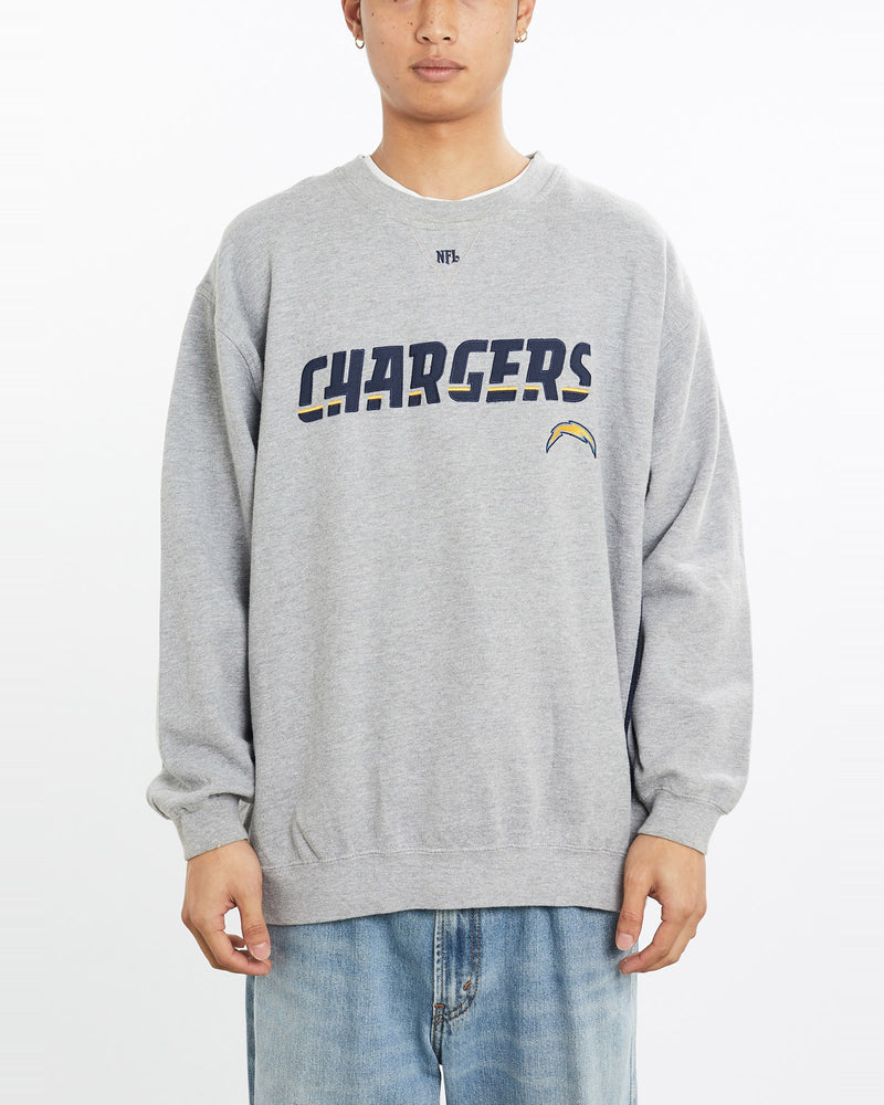 Vintage, NFL, San, Diego, Chargers, Sweatshirt, The Real Deal, size extra large, colour Grey, newtown, sydney, australia, thrift store, opshop, preloved, secondhand, sustainable, retro, antique, 70s, 80s, 90s, 2000s, 00s, fashion, clothing, streetwear, trendy, garment, style, boutique, store, shop, archive, sale, cheap, best, top, Sweats and hoodies