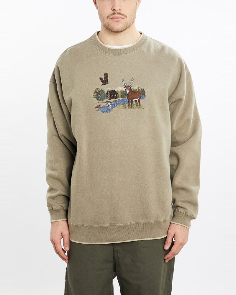 Vintage, 90s, Dear, Wildlife, Sweatshirt, The Real Deal, size extra large, colour Green, newtown, sydney, australia, thrift store, opshop, preloved, secondhand, sustainable, retro, antique, 70s, 80s, 90s, 2000s, 00s, fashion, clothing, streetwear, trendy, garment, style, boutique, store, shop, archive, sale, cheap, best, top, Sweats and hoodies