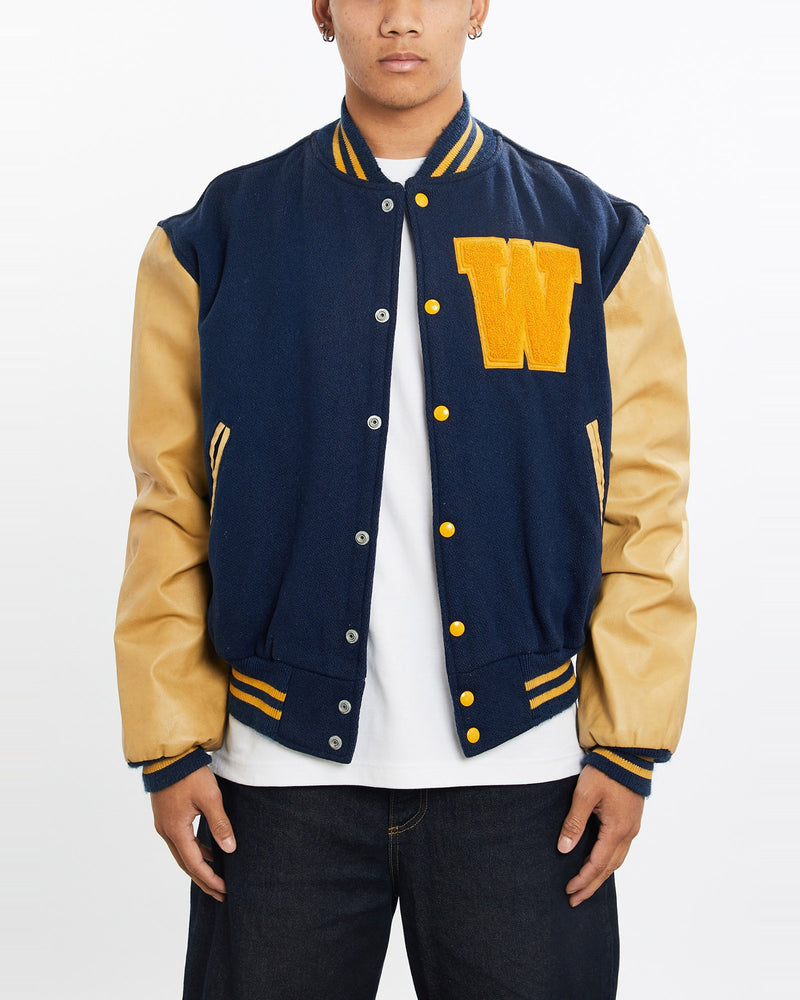 Vintage, 90s, Williston, State, College, Varsity, Jacket, The Real Deal, size large, colour Multicolour, newtown, sydney, australia, thrift store, opshop, preloved, secondhand, sustainable, retro, antique, 70s, 80s, 90s, 2000s, 00s, fashion, clothing, streetwear, trendy, garment, style, boutique, store, shop, archive, sale, cheap, best, top, Jackets