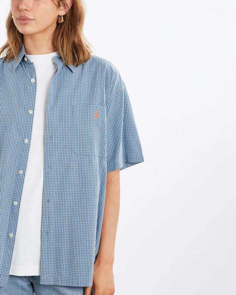 Vintage, 90s, Polo, Ralph, Lauren, Short, Sleeve, Button, Up, Shirt, The Real Deal, size medium, colour Blue, newtown, sydney, australia, thrift store, opshop, preloved, secondhand, sustainable, retro, antique, 70s, 80s, 90s, 2000s, 00s, fashion, clothing, streetwear, trendy, garment, style, boutique, store, shop, archive, sale, cheap, best, top, Shirts
