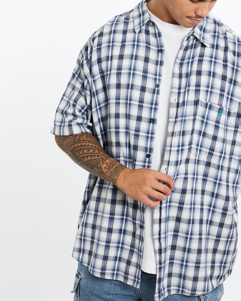 Vintage, Polo, Ralph, Lauren, Short, Sleeve, Button, Up, Shirt, The Real Deal, size extra large, colour Blue, newtown, sydney, australia, thrift store, opshop, preloved, secondhand, sustainable, retro, antique, 70s, 80s, 90s, 2000s, 00s, fashion, clothing, streetwear, trendy, garment, style, boutique, store, shop, archive, sale, cheap, best, top, Shirts