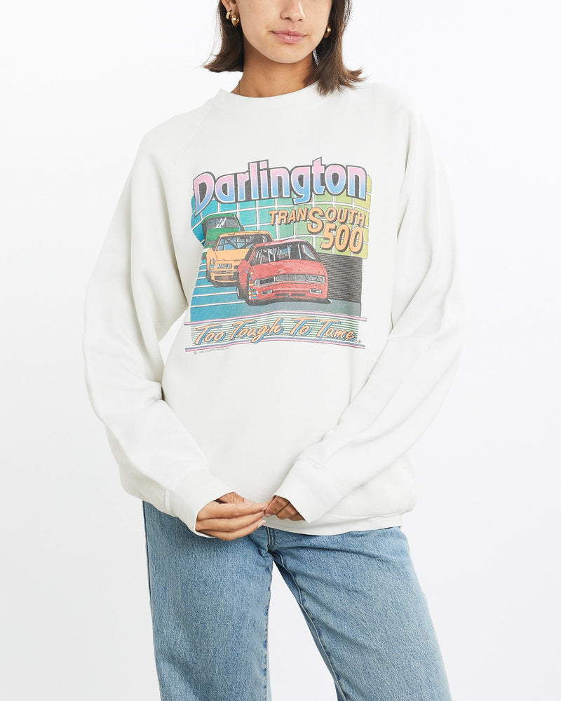 Vintage, 1989, Darlington, TranSouth, 500, Racing, Sweatshirt, The Real Deal, size small, colour White, newtown, sydney, australia, thrift store, opshop, preloved, secondhand, sustainable, retro, antique, 70s, 80s, 90s, 2000s, 00s, fashion, clothing, streetwear, trendy, garment, style, boutique, store, shop, archive, sale, cheap, best, top, Sweats and hoodies
