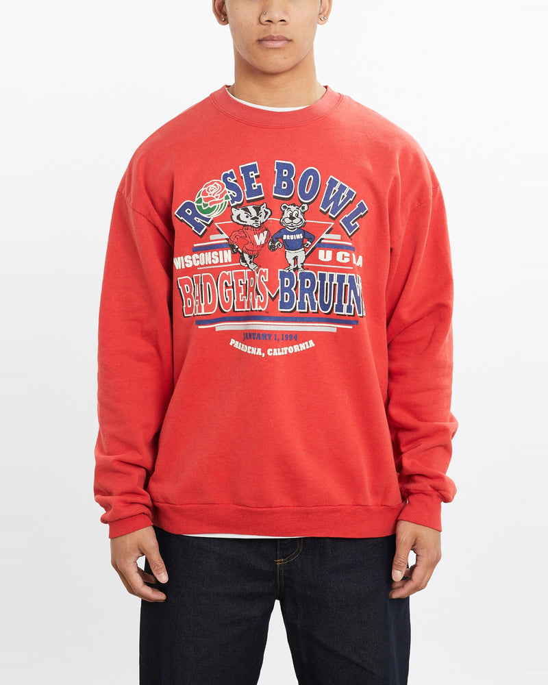 Vintage, 1994, NCAA, Badgers, vs, Bruins, Rose, Bowl, Sweatshirt, The Real Deal, size large, colour Red, newtown, sydney, australia, thrift store, opshop, preloved, secondhand, sustainable, retro, antique, 70s, 80s, 90s, 2000s, 00s, fashion, clothing, streetwear, trendy, garment, style, boutique, store, shop, archive, sale, cheap, best, top, Sweats and hoodies