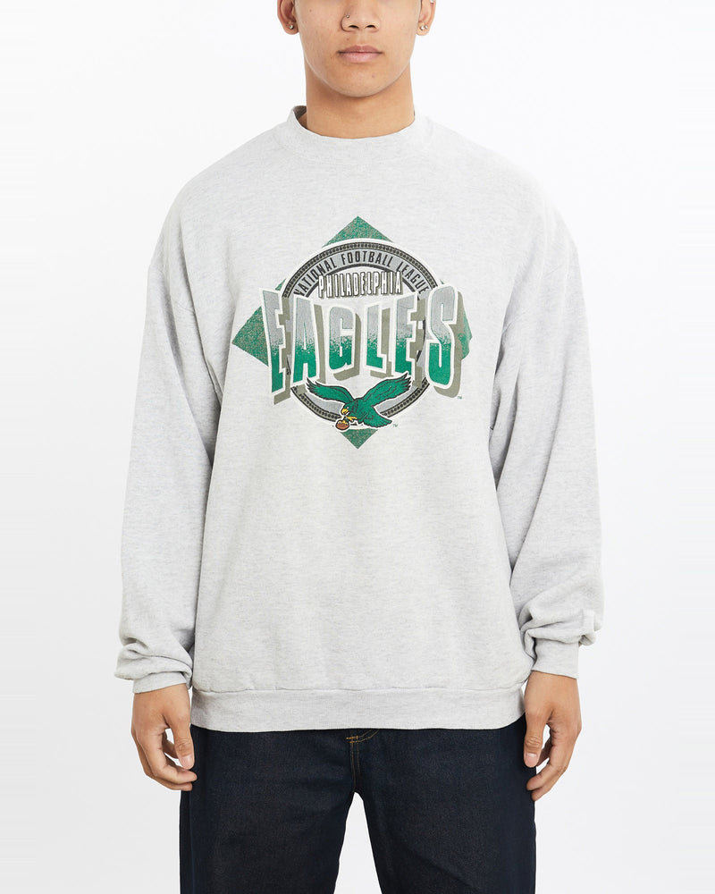 Vintage, 90s, NFL, Philadelphia, Eagles, Sweatshirt, The Real Deal, size large, colour Grey, newtown, sydney, australia, thrift store, opshop, preloved, secondhand, sustainable, retro, antique, 70s, 80s, 90s, 2000s, 00s, fashion, clothing, streetwear, trendy, garment, style, boutique, store, shop, archive, sale, cheap, best, top, Sweats and hoodies