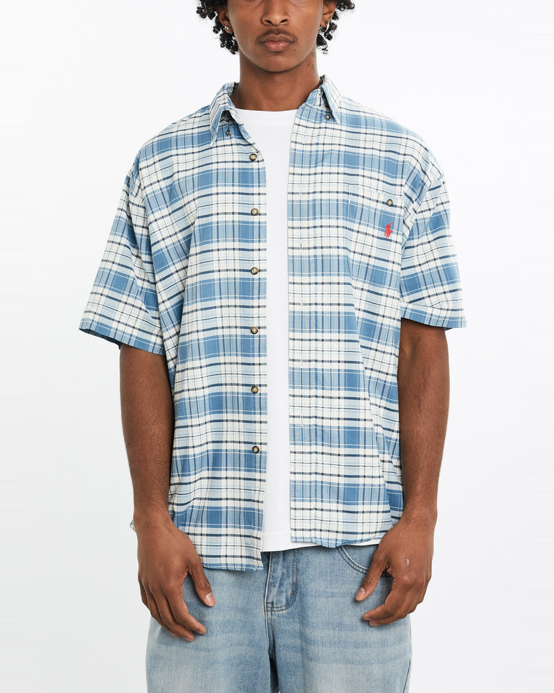 Vintage, 90s, Polo, Ralph, Lauren, Short, Sleeve, Button, Up, Shirt, The Real Deal, size large, colour Blue, newtown, sydney, australia, thrift store, opshop, preloved, secondhand, sustainable, retro, antique, 70s, 80s, 90s, 2000s, 00s, fashion, clothing, streetwear, trendy, garment, style, boutique, store, shop, archive, sale, cheap, best, top, Shirts