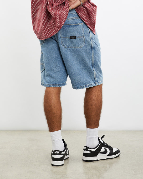 Vintage, Wrangler, Denim, Carpenter, Shorts, The Real Deal, size 36", colour Blue, newtown, sydney, australia, thrift store, opshop, preloved, secondhand, sustainable, retro, antique, 70s, 80s, 90s, 2000s, 00s, fashion, clothing, streetwear, trendy, garment, style, boutique, store, shop, archive, sale, cheap, best, top, Shorts