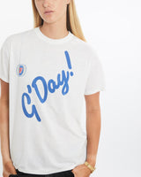 Vintage, 80s, Fosters, Beer, G'Day!', Tee, The Real Deal, size small, colour White, newtown, sydney, australia, thrift store, opshop, preloved, secondhand, sustainable, retro, antique, 70s, 80s, 90s, 2000s, 00s, fashion, clothing, streetwear, trendy, garment, style, boutique, store, shop, archive, sale, cheap, best, top, T-Shirts