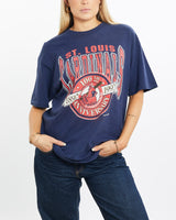 Vintage, 1992, MLB, St., Louis, Cardinals, Tee, The Real Deal, size medium, colour Navy, newtown, sydney, australia, thrift store, opshop, preloved, secondhand, sustainable, retro, antique, 70s, 80s, 90s, 2000s, 00s, fashion, clothing, streetwear, trendy, garment, style, boutique, store, shop, archive, sale, cheap, best, top, T-Shirts