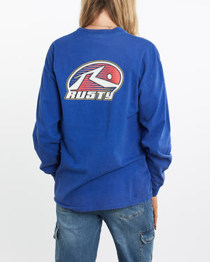Vintage, 90s, Rusty, Surf, Long, Sleeve, Tee, The Real Deal, size medium, colour Blue, newtown, sydney, australia, thrift store, opshop, preloved, secondhand, sustainable, retro, antique, 70s, 80s, 90s, 2000s, 00s, fashion, clothing, streetwear, trendy, garment, style, boutique, store, shop, archive, sale, cheap, best, top, T-Shirts