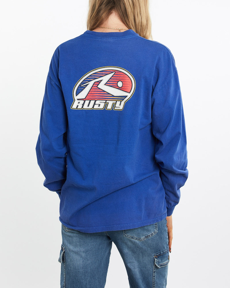 Vintage, 90s, Rusty, Surf, Long, Sleeve, Tee, The Real Deal, size medium, colour Blue, newtown, sydney, australia, thrift store, opshop, preloved, secondhand, sustainable, retro, antique, 70s, 80s, 90s, 2000s, 00s, fashion, clothing, streetwear, trendy, garment, style, boutique, store, shop, archive, sale, cheap, best, top, T-Shirts
