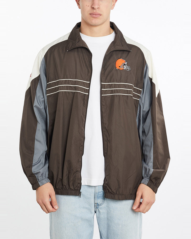Vintage, NFL, Cleveland, Browns, Windbreaker, Jacket, The Real Deal, size double extra large, colour Multicolour, newtown, sydney, australia, thrift store, opshop, preloved, secondhand, sustainable, retro, antique, 70s, 80s, 90s, 2000s, 00s, fashion, clothing, streetwear, trendy, garment, style, boutique, store, shop, archive, sale, cheap, best, top, Jackets