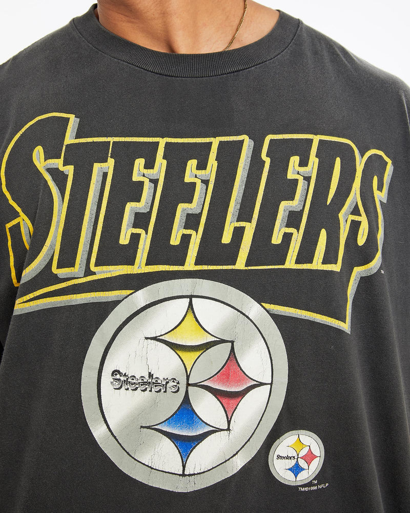 Vintage, 1996, NFL, Pittsburgh, Steelers, Tee, The Real Deal, size large, colour Black, newtown, sydney, australia, thrift store, opshop, preloved, secondhand, sustainable, retro, antique, 70s, 80s, 90s, 2000s, 00s, fashion, clothing, streetwear, trendy, garment, style, boutique, store, shop, archive, sale, cheap, best, top, T-Shirts