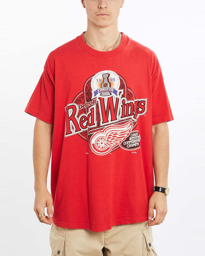 Vintage, 1995, NHL, Detroit, Red, Wings, Tee, The Real Deal, size extra large, colour Red, newtown, sydney, australia, thrift store, opshop, preloved, secondhand, sustainable, retro, antique, 70s, 80s, 90s, 2000s, 00s, fashion, clothing, streetwear, trendy, garment, style, boutique, store, shop, archive, sale, cheap, best, top, T-Shirts