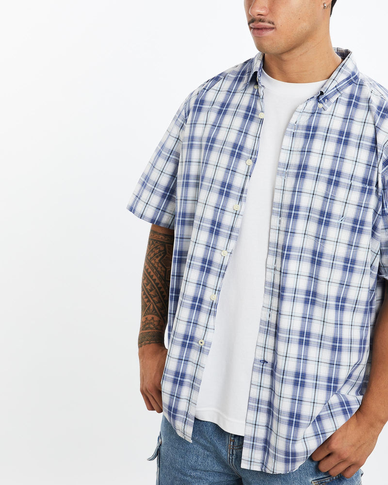 Vintage, Nautica, Short, Sleeve, Button, Up, Shirt, The Real Deal, size extra large, colour Blue, newtown, sydney, australia, thrift store, opshop, preloved, secondhand, sustainable, retro, antique, 70s, 80s, 90s, 2000s, 00s, fashion, clothing, streetwear, trendy, garment, style, boutique, store, shop, archive, sale, cheap, best, top, Shirts