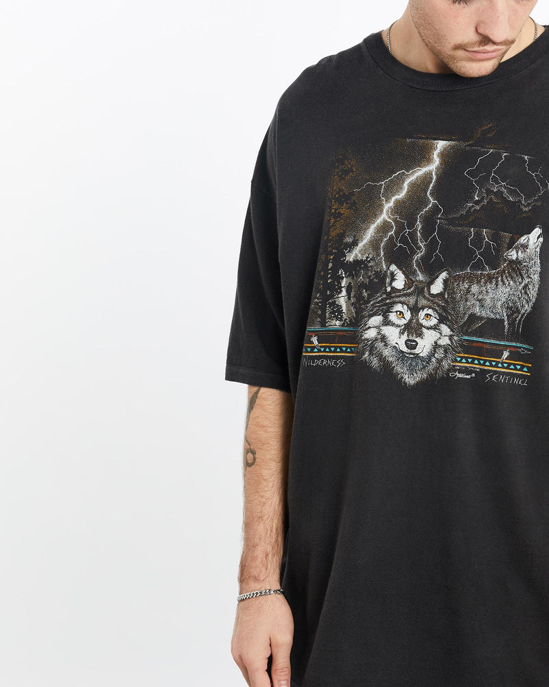 Vintage, 90s, Wolf, Wildlife, Tee, The Real Deal, size extra large, colour Black, newtown, sydney, australia, thrift store, opshop, preloved, secondhand, sustainable, retro, antique, 70s, 80s, 90s, 2000s, 00s, fashion, clothing, streetwear, trendy, garment, style, boutique, store, shop, archive, sale, cheap, best, top, T-Shirts