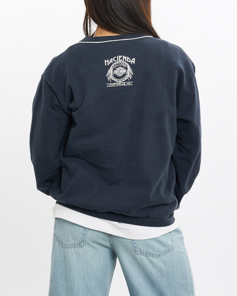 Vintage, 90s, Harley, Davidson, Lightweight, Sweatshirt, The Real Deal, size double extra small, colour Navy, newtown, sydney, australia, thrift store, opshop, preloved, secondhand, sustainable, retro, antique, 70s, 80s, 90s, 2000s, 00s, fashion, clothing, streetwear, trendy, garment, style, boutique, store, shop, archive, sale, cheap, best, top, Sweats and hoodies