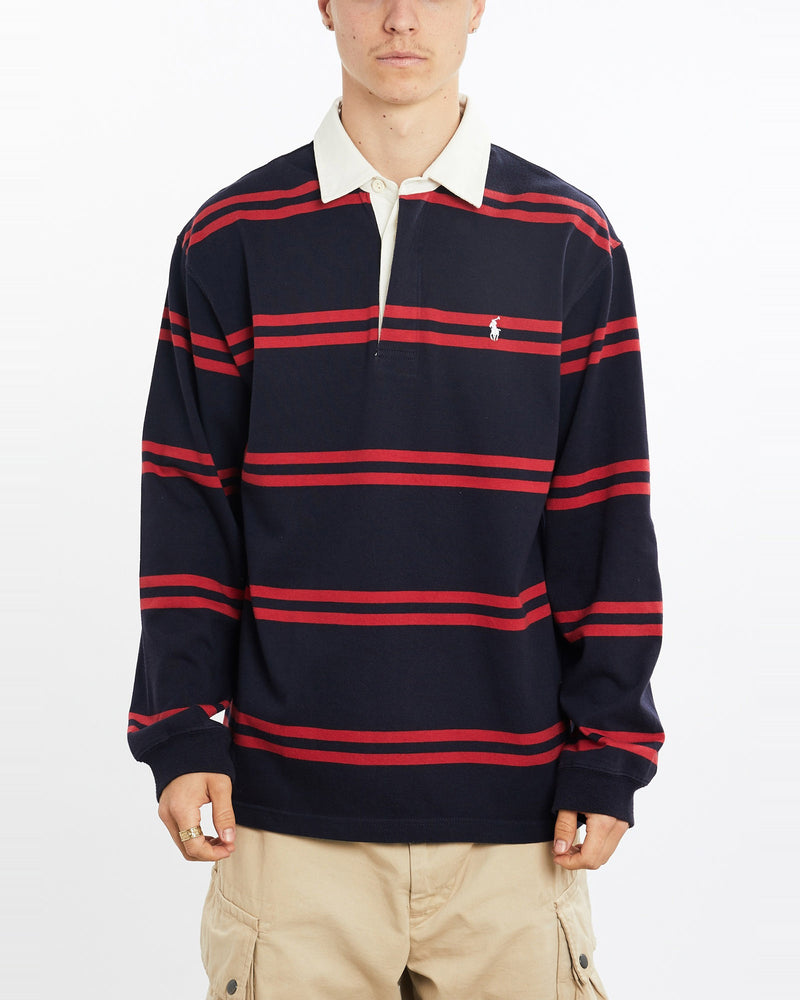 Vintage, 90s, Polo, Ralph, Lauren, Rugby, Shirt, The Real Deal, size large, colour Navy, newtown, sydney, australia, thrift store, opshop, preloved, secondhand, sustainable, retro, antique, 70s, 80s, 90s, 2000s, 00s, fashion, clothing, streetwear, trendy, garment, style, boutique, store, shop, archive, sale, cheap, best, top, Shirts