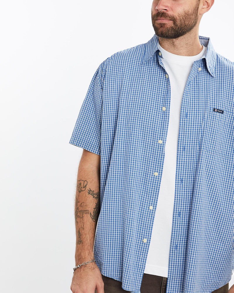 Vintage, 90s, Chaps, Ralph, Lauren, Short, Sleeve, Button, Up, Shirt, The Real Deal, size extra large, colour Blue, newtown, sydney, australia, thrift store, opshop, preloved, secondhand, sustainable, retro, antique, 70s, 80s, 90s, 2000s, 00s, fashion, clothing, streetwear, trendy, garment, style, boutique, store, shop, archive, sale, cheap, best, top, Shirts