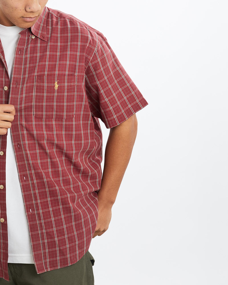 Vintage, 90s, Polo, Ralph, Lauren, Short, Sleeve, Button, Up, Shirt, The Real Deal, size large, colour Burgundy, newtown, sydney, australia, thrift store, opshop, preloved, secondhand, sustainable, retro, antique, 70s, 80s, 90s, 2000s, 00s, fashion, clothing, streetwear, trendy, garment, style, boutique, store, shop, archive, sale, cheap, best, top, Shirts