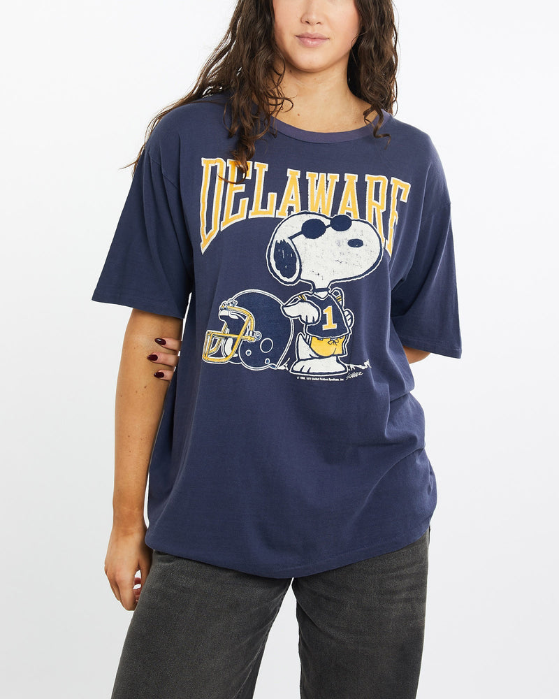 Vintage, 80s, Delaware, State, Snoopy, Tee, The Real Deal, size large, colour Navy, newtown, sydney, australia, thrift store, opshop, preloved, secondhand, sustainable, retro, antique, 70s, 80s, 90s, 2000s, 00s, fashion, clothing, streetwear, trendy, garment, style, boutique, store, shop, archive, sale, cheap, best, top, T-Shirts