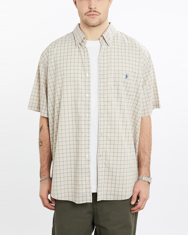 Vintage, 90s, Polo, Ralph, Lauren, Short, Sleeve, Button, Up, Shirt, The Real Deal, size extra large, colour Beige, newtown, sydney, australia, thrift store, opshop, preloved, secondhand, sustainable, retro, antique, 70s, 80s, 90s, 2000s, 00s, fashion, clothing, streetwear, trendy, garment, style, boutique, store, shop, archive, sale, cheap, best, top, Shirts