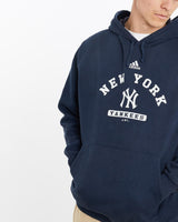 Vintage, Adidas, MLB, New, York, Yankees, Hooded, Sweatshirt, The Real Deal, size large, colour Navy, newtown, sydney, australia, thrift store, opshop, preloved, secondhand, sustainable, retro, antique, 70s, 80s, 90s, 2000s, 00s, fashion, clothing, streetwear, trendy, garment, style, boutique, store, shop, archive, sale, cheap, best, top, Sweats and hoodies