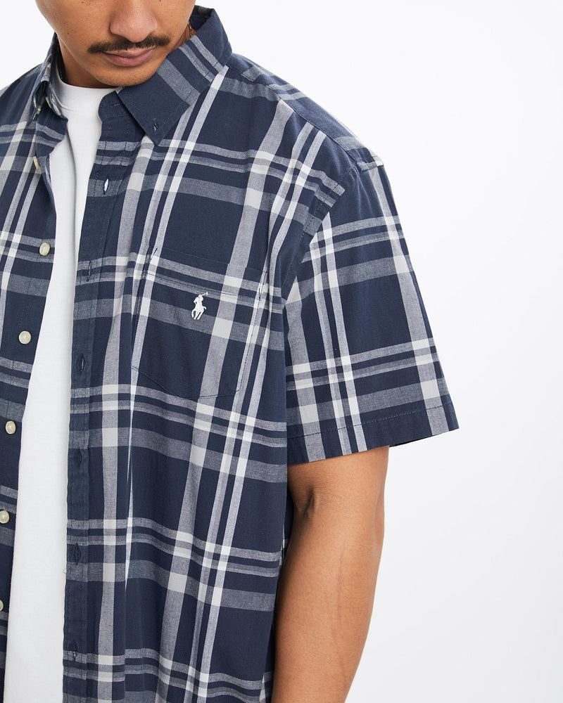 Vintage, 90s, Polo, Ralph, Lauren, Short, Sleeve, Button, Up, Shirt, The Real Deal, size large, colour Navy, newtown, sydney, australia, thrift store, opshop, preloved, secondhand, sustainable, retro, antique, 70s, 80s, 90s, 2000s, 00s, fashion, clothing, streetwear, trendy, garment, style, boutique, store, shop, archive, sale, cheap, best, top, Shirts