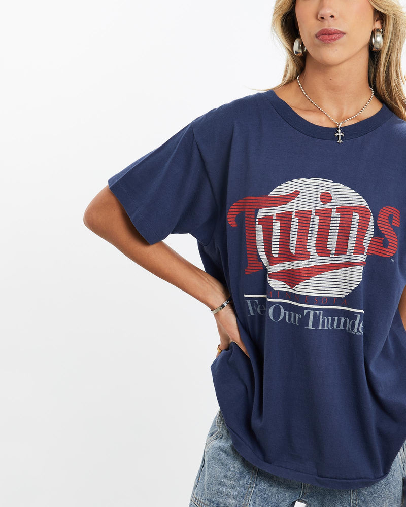 Vintage, 1988, MLB, Minnesota, Twins, Tee, The Real Deal, size small, colour Navy, newtown, sydney, australia, thrift store, opshop, preloved, secondhand, sustainable, retro, antique, 70s, 80s, 90s, 2000s, 00s, fashion, clothing, streetwear, trendy, garment, style, boutique, store, shop, archive, sale, cheap, best, top, T-Shirts