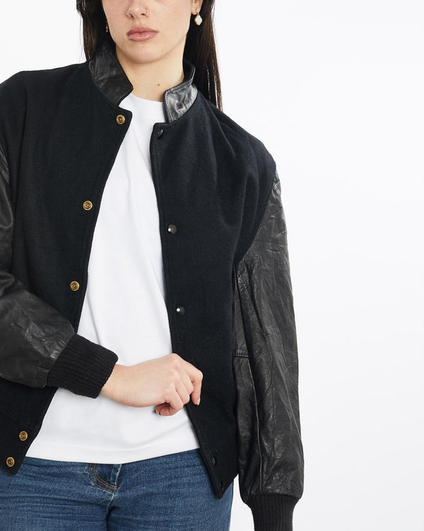 Vintage, 90s, Varsity, Jacket, The Real Deal, size medium, colour Black, newtown, sydney, australia, thrift store, opshop, preloved, secondhand, sustainable, retro, antique, 70s, 80s, 90s, 2000s, 00s, fashion, clothing, streetwear, trendy, garment, style, boutique, store, shop, archive, sale, cheap, best, top, Jackets