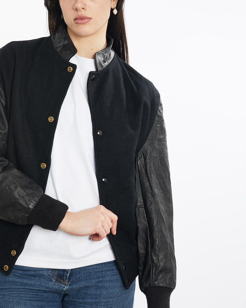 Vintage, 90s, Varsity, Jacket, The Real Deal, size medium, colour Black, newtown, sydney, australia, thrift store, opshop, preloved, secondhand, sustainable, retro, antique, 70s, 80s, 90s, 2000s, 00s, fashion, clothing, streetwear, trendy, garment, style, boutique, store, shop, archive, sale, cheap, best, top, Jackets