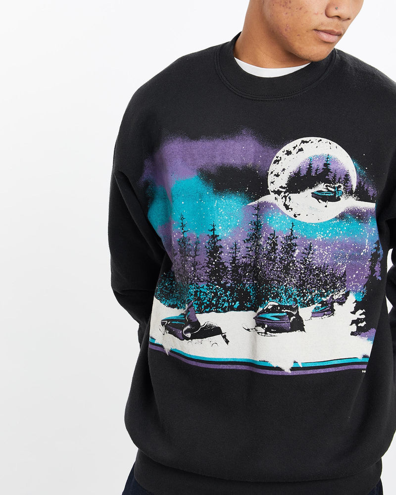 Vintage, 1994, Snowmobile, Sweatshirt, The Real Deal, size large, colour Black, newtown, sydney, australia, thrift store, opshop, preloved, secondhand, sustainable, retro, antique, 70s, 80s, 90s, 2000s, 00s, fashion, clothing, streetwear, trendy, garment, style, boutique, store, shop, archive, sale, cheap, best, top, Sweats and hoodies
