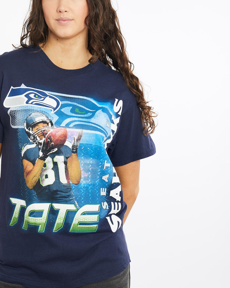 Vintage, Golden, Tate, NFL, Seattle, Seahawks, Tee, The Real Deal, size medium, colour Navy, newtown, sydney, australia, thrift store, opshop, preloved, secondhand, sustainable, retro, antique, 70s, 80s, 90s, 2000s, 00s, fashion, clothing, streetwear, trendy, garment, style, boutique, store, shop, archive, sale, cheap, best, top, T-Shirts