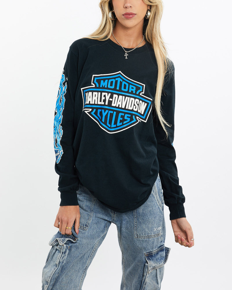 Vintage, Harley, Davidson, Long, Sleeve, Tee, The Real Deal, size small, colour Black, newtown, sydney, australia, thrift store, opshop, preloved, secondhand, sustainable, retro, antique, 70s, 80s, 90s, 2000s, 00s, fashion, clothing, streetwear, trendy, garment, style, boutique, store, shop, archive, sale, cheap, best, top, T-Shirts