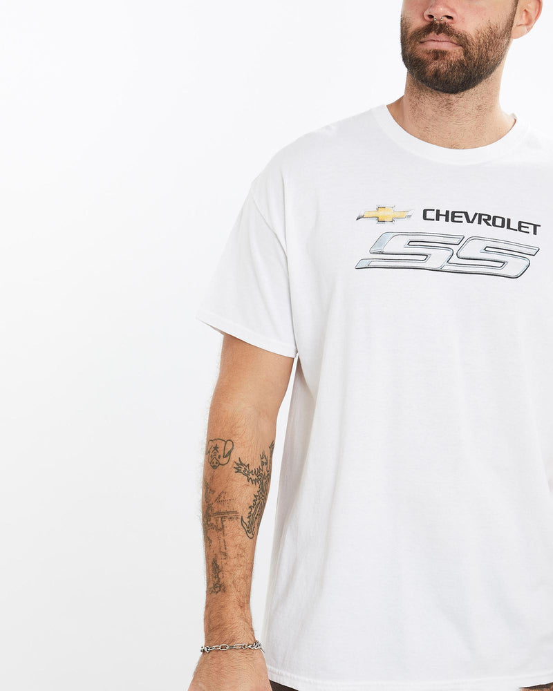 Vintage, Chevrolet, Racing, Tee, The Real Deal, size extra large, colour White, newtown, sydney, australia, thrift store, opshop, preloved, secondhand, sustainable, retro, antique, 70s, 80s, 90s, 2000s, 00s, fashion, clothing, streetwear, trendy, garment, style, boutique, store, shop, archive, sale, cheap, best, top, T-Shirts