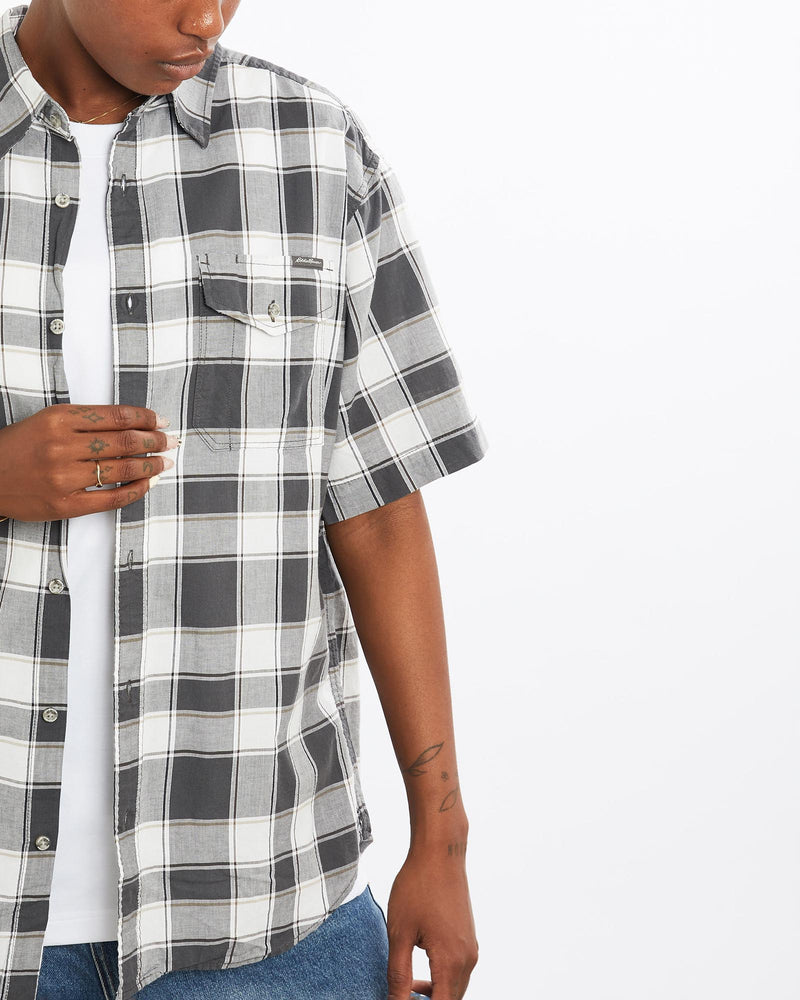 Vintage, Eddie, Bauer, Short, Sleeve, Button, Up, Shirt, The Real Deal, size medium, colour Grey, newtown, sydney, australia, thrift store, opshop, preloved, secondhand, sustainable, retro, antique, 70s, 80s, 90s, 2000s, 00s, fashion, clothing, streetwear, trendy, garment, style, boutique, store, shop, archive, sale, cheap, best, top, Shirts