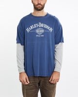 Vintage, Harley, Davidson, Long, Sleeve, Tee, The Real Deal, size extra large, colour Blue, newtown, sydney, australia, thrift store, opshop, preloved, secondhand, sustainable, retro, antique, 70s, 80s, 90s, 2000s, 00s, fashion, clothing, streetwear, trendy, garment, style, boutique, store, shop, archive, sale, cheap, best, top, T-Shirts