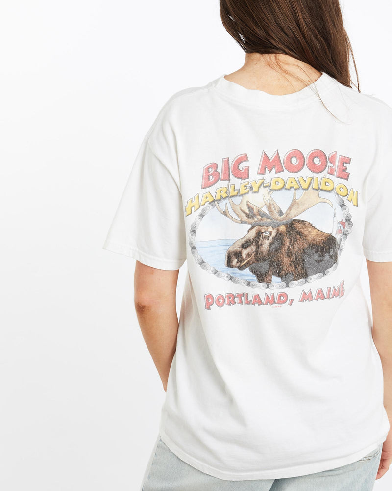 Vintage, 1998, Harley, Davidson, Big, Moose', Tee, The Real Deal, size medium, colour White, newtown, sydney, australia, thrift store, opshop, preloved, secondhand, sustainable, retro, antique, 70s, 80s, 90s, 2000s, 00s, fashion, clothing, streetwear, trendy, garment, style, boutique, store, shop, archive, sale, cheap, best, top, T-Shirts