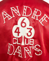 Vintage, 90s, Andre, Dan's, Club', Satin, Bomber, Jacket, The Real Deal, size large, colour Red, newtown, sydney, australia, thrift store, opshop, preloved, secondhand, sustainable, retro, antique, 70s, 80s, 90s, 2000s, 00s, fashion, clothing, streetwear, trendy, garment, style, boutique, store, shop, archive, sale, cheap, best, top, Jackets