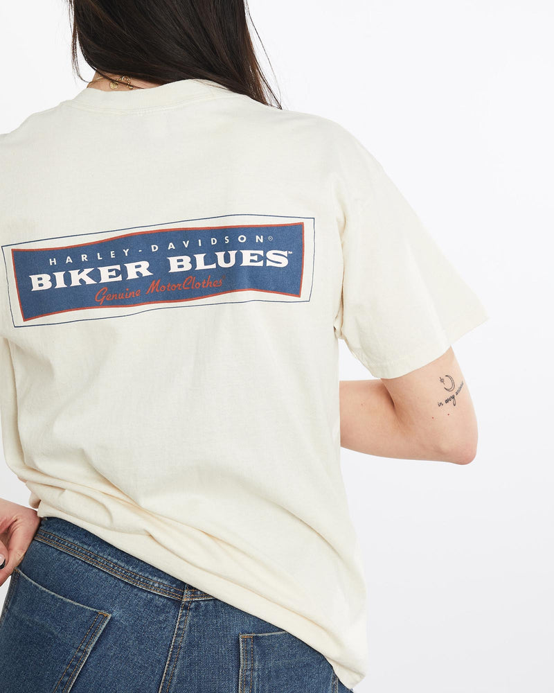 Vintage, 90s, Harley, Davidson, Biker, Blues', Tee, The Real Deal, size medium, colour Beige, newtown, sydney, australia, thrift store, opshop, preloved, secondhand, sustainable, retro, antique, 70s, 80s, 90s, 2000s, 00s, fashion, clothing, streetwear, trendy, garment, style, boutique, store, shop, archive, sale, cheap, best, top, T-Shirts