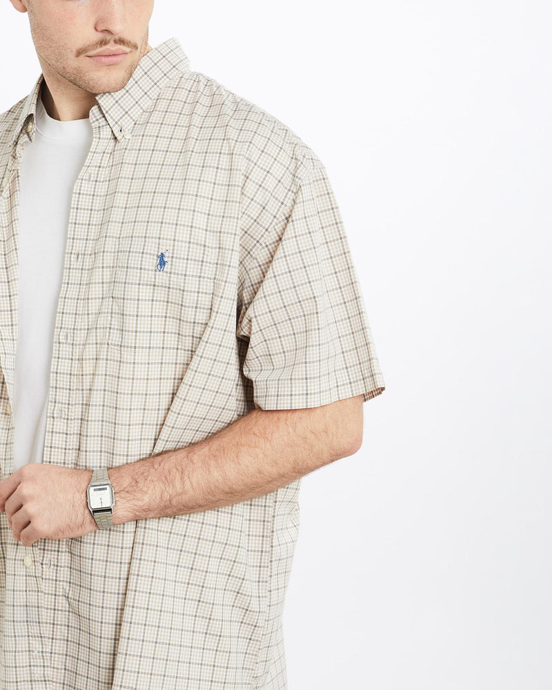 Vintage, 90s, Polo, Ralph, Lauren, Short, Sleeve, Button, Up, Shirt, The Real Deal, size extra large, colour Beige, newtown, sydney, australia, thrift store, opshop, preloved, secondhand, sustainable, retro, antique, 70s, 80s, 90s, 2000s, 00s, fashion, clothing, streetwear, trendy, garment, style, boutique, store, shop, archive, sale, cheap, best, top, Shirts