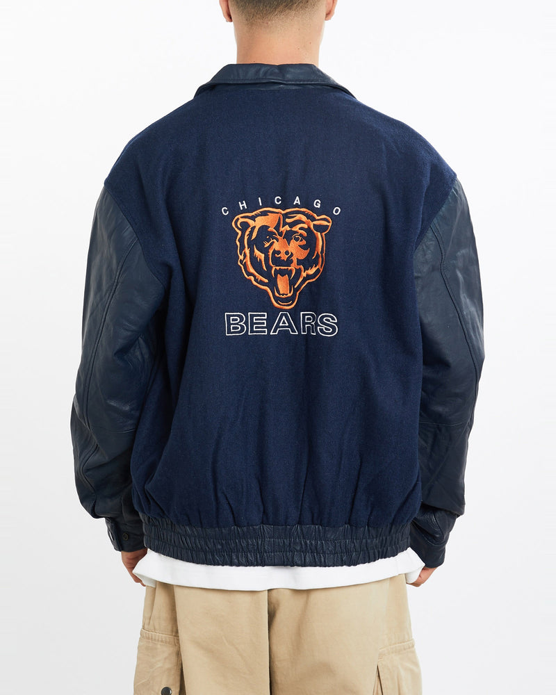 Vintage, 90s, NFL, Chicago, Bears, Varsity, Jacket, The Real Deal, size large, colour Navy, newtown, sydney, australia, thrift store, opshop, preloved, secondhand, sustainable, retro, antique, 70s, 80s, 90s, 2000s, 00s, fashion, clothing, streetwear, trendy, garment, style, boutique, store, shop, archive, sale, cheap, best, top, Jackets