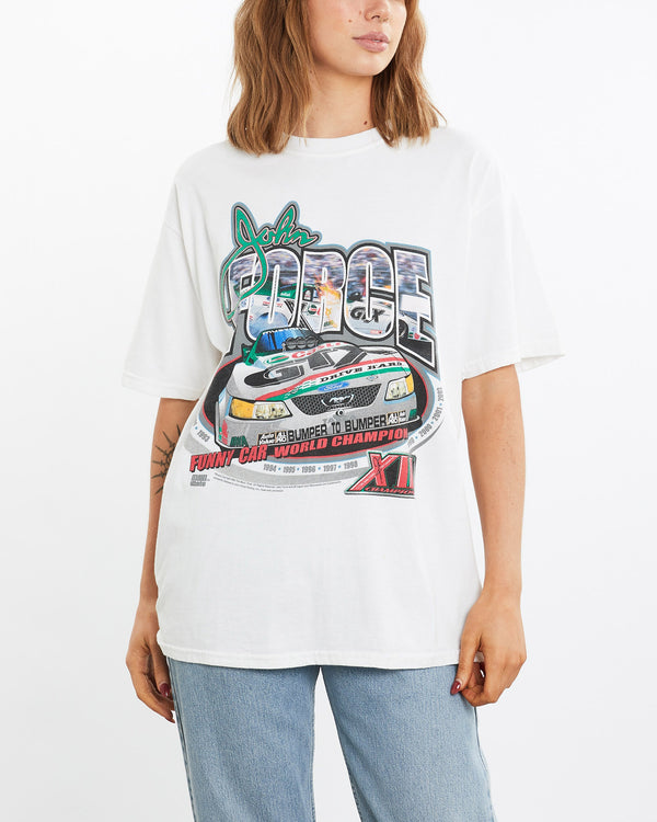 Vintage, John, Force, MBNA, Racing, Tee, The Real Deal, size medium, colour White, newtown, sydney, australia, thrift store, opshop, preloved, secondhand, sustainable, retro, antique, 70s, 80s, 90s, 2000s, 00s, fashion, clothing, streetwear, trendy, garment, style, boutique, store, shop, archive, sale, cheap, best, top, T-Shirts