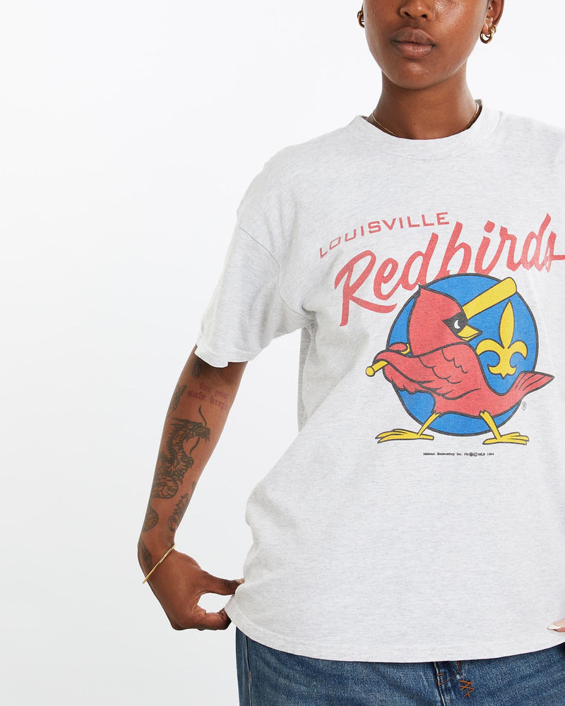 Vintage, 1994, MLB, Louisville, Redbirds, Tee, The Real Deal, size medium, colour Grey, newtown, sydney, australia, thrift store, opshop, preloved, secondhand, sustainable, retro, antique, 70s, 80s, 90s, 2000s, 00s, fashion, clothing, streetwear, trendy, garment, style, boutique, store, shop, archive, sale, cheap, best, top, T-Shirts