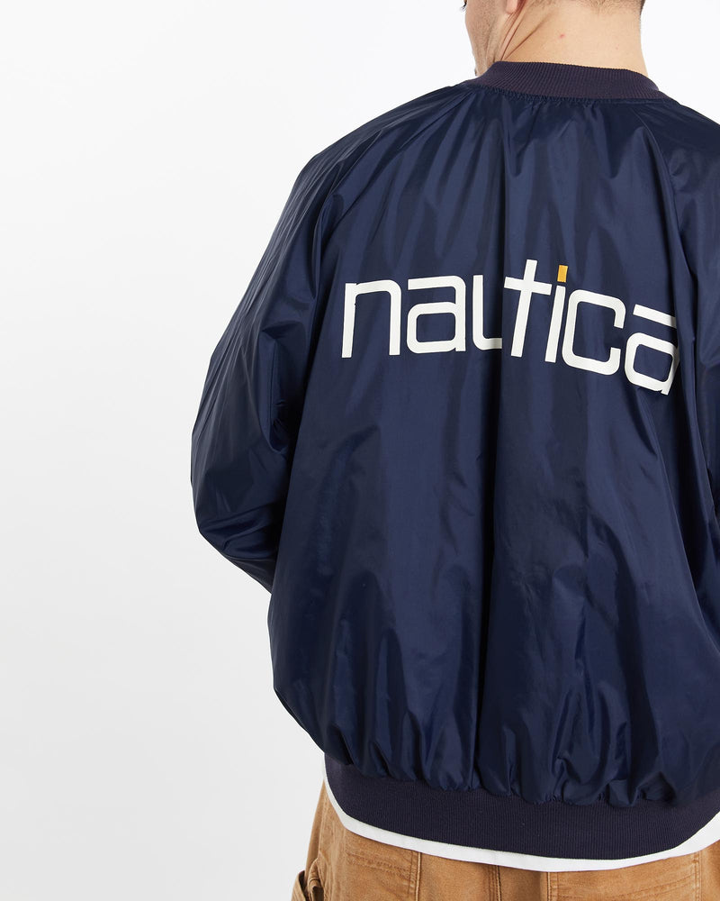 Vintage, 90s, Nautica, Bomber, Jacket, The Real Deal, size extra large, colour Navy, newtown, sydney, australia, thrift store, opshop, preloved, secondhand, sustainable, retro, antique, 70s, 80s, 90s, 2000s, 00s, fashion, clothing, streetwear, trendy, garment, style, boutique, store, shop, archive, sale, cheap, best, top, Jackets