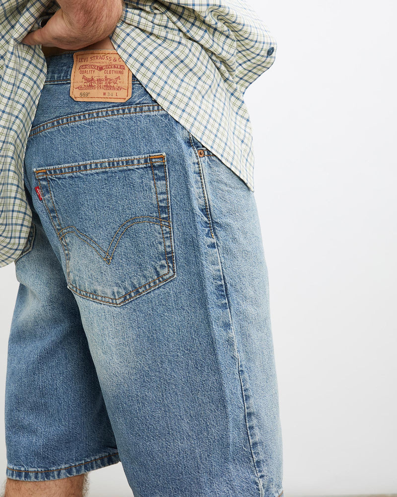 Vintage, Levi's, 569, Denim, Shorts, The Real Deal, size 33", colour Blue, newtown, sydney, australia, thrift store, opshop, preloved, secondhand, sustainable, retro, antique, 70s, 80s, 90s, 2000s, 00s, fashion, clothing, streetwear, trendy, garment, style, boutique, store, shop, archive, sale, cheap, best, top, Shorts