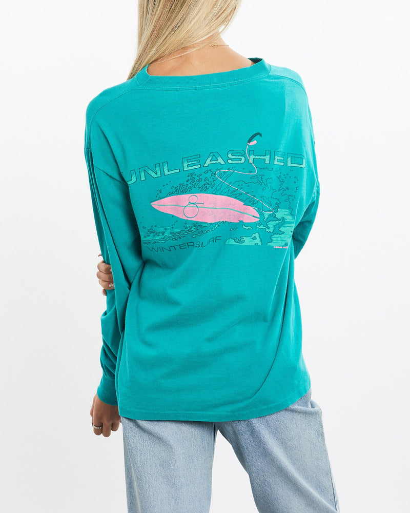 Vintage, 1987, Ocean, Pacific, Surf, Long, Sleeve, Tee, The Real Deal, size small, colour Green, newtown, sydney, australia, thrift store, opshop, preloved, secondhand, sustainable, retro, antique, 70s, 80s, 90s, 2000s, 00s, fashion, clothing, streetwear, trendy, garment, style, boutique, store, shop, archive, sale, cheap, best, top, T-Shirts