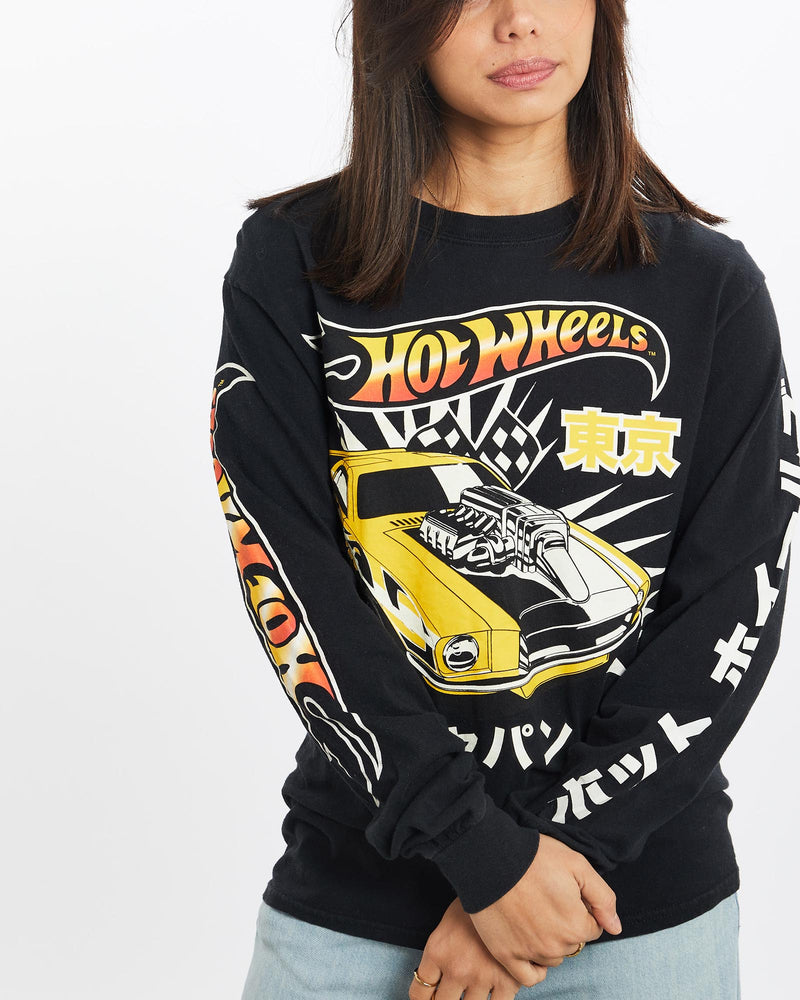 Vintage, Hot, Wheels, Long, Sleeve, Tee, The Real Deal, size double extra small, colour Black, newtown, sydney, australia, thrift store, opshop, preloved, secondhand, sustainable, retro, antique, 70s, 80s, 90s, 2000s, 00s, fashion, clothing, streetwear, trendy, garment, style, boutique, store, shop, archive, sale, cheap, best, top, T-Shirts