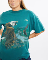 Vintage, 90s, Eagle, Wildlife, Tee, The Real Deal, size medium, colour Green, newtown, sydney, australia, thrift store, opshop, preloved, secondhand, sustainable, retro, antique, 70s, 80s, 90s, 2000s, 00s, fashion, clothing, streetwear, trendy, garment, style, boutique, store, shop, archive, sale, cheap, best, top, T-Shirts